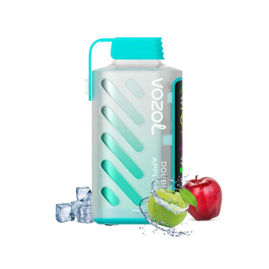 VOZOL GEAR 20000 Double Apple Ice E-Zigarette mit grünem und rotem Apfel sowie Eiswürfeln, ideal für bis zu 20.000 Züge.