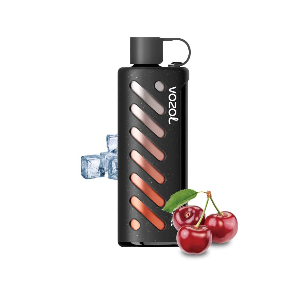 VOZOL GEAR 25000 Cherry Ice E-Zigarette mit schwarzem Gehäuse, Eiswürfeln und frischen Kirschen – süße Kirsch Vape kaufen für 25.000 Züge.