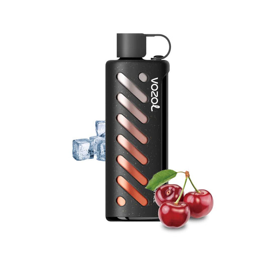 VOZOL GEAR 25000 Cherry Ice E-Zigarette mit schwarzem Gehäuse, Eiswürfeln und frischen Kirschen – süße Kirsch Vape kaufen für 25.000 Züge.