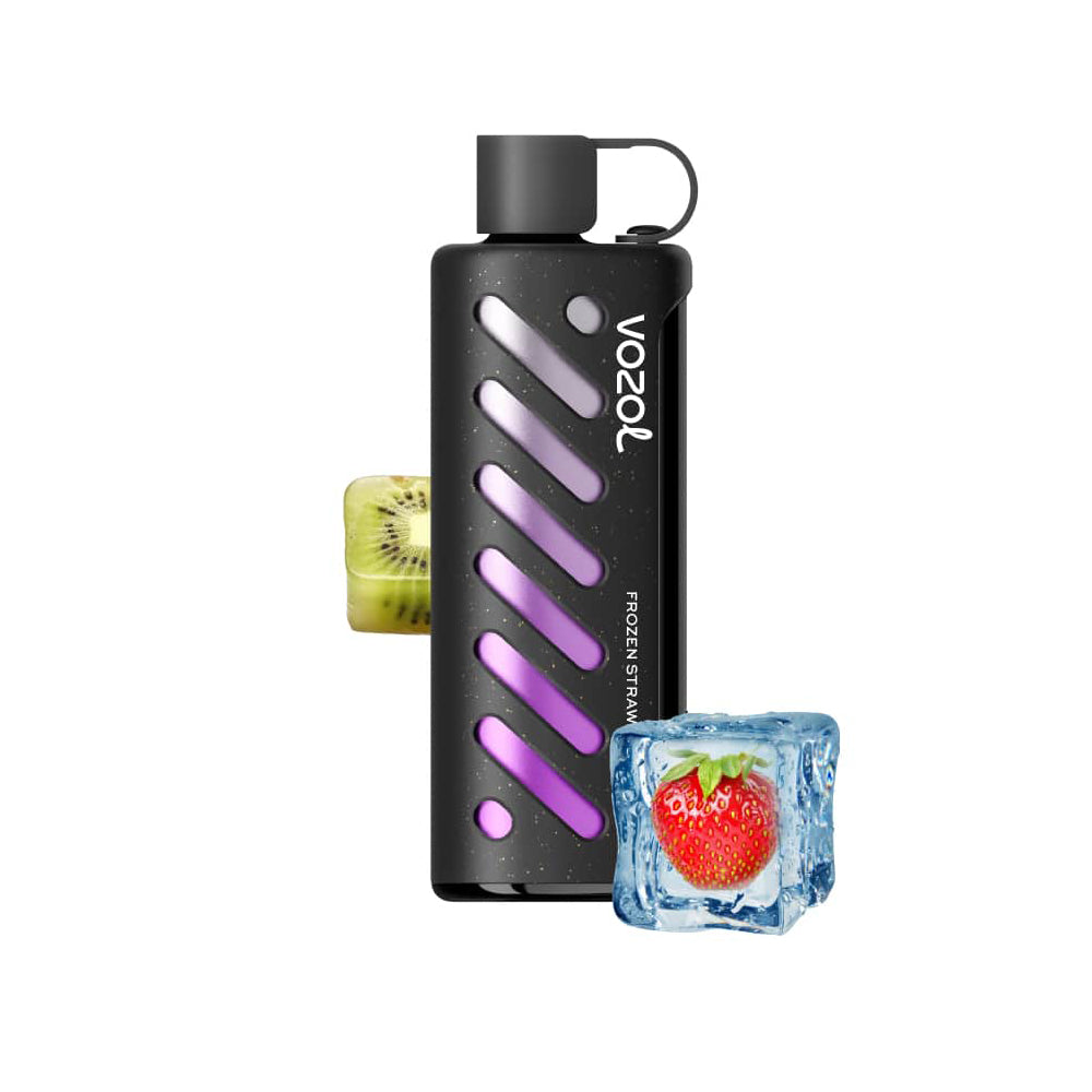 VOZOL GEAR 25000 Frozen Strawberry Ice E-Zigarette mit stylischem Design, Erdbeereis-Würfel und Kiwi-Akzent für intensiven Fruchtgenuss.