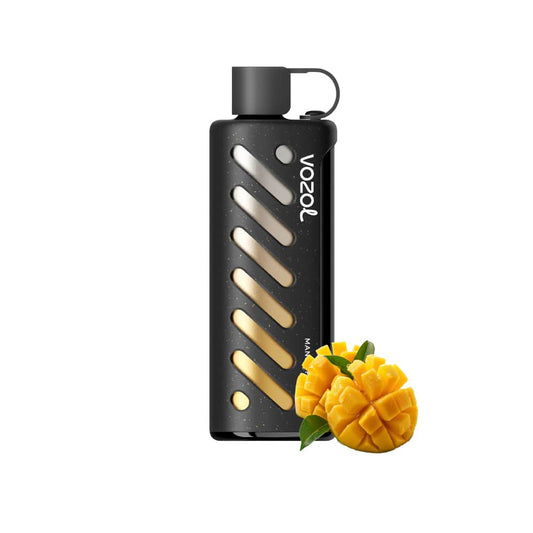 VOZOL GEAR 25000 Mango Freeze E-Zigarette mit stylischem schwarzen Design und frischer Mango-Deko. Ideal für bis zu 25.000 Züge.