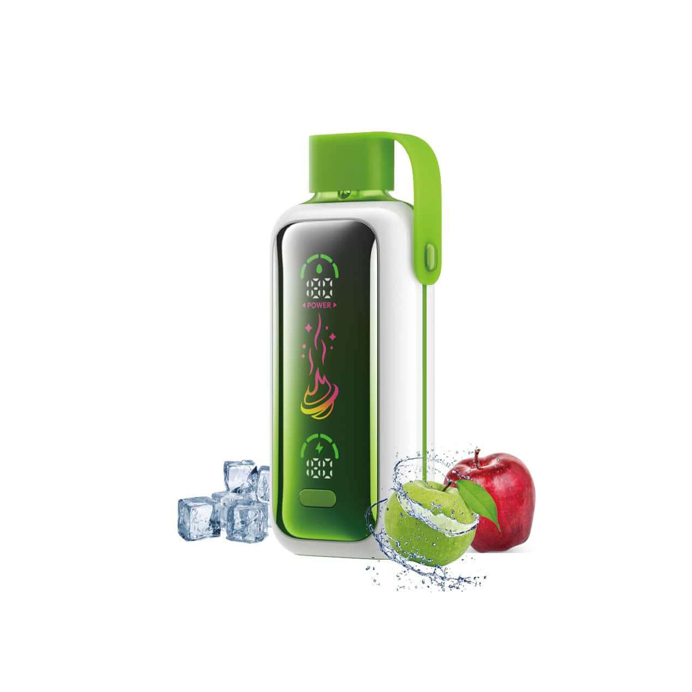 VOZOL STAR 20000 Double Apple Ice E-Zigarette mit grünem Display, roten und grünen Äpfeln sowie Eiswürfeln. Klassische Vape kaufen.